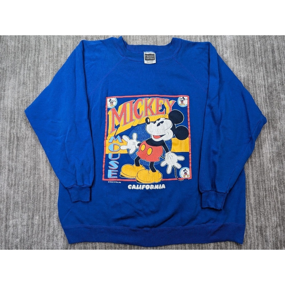 VTG 80s Mickey Mouse California Sweatshirt Hanes Disney Blue XL Pullover USA